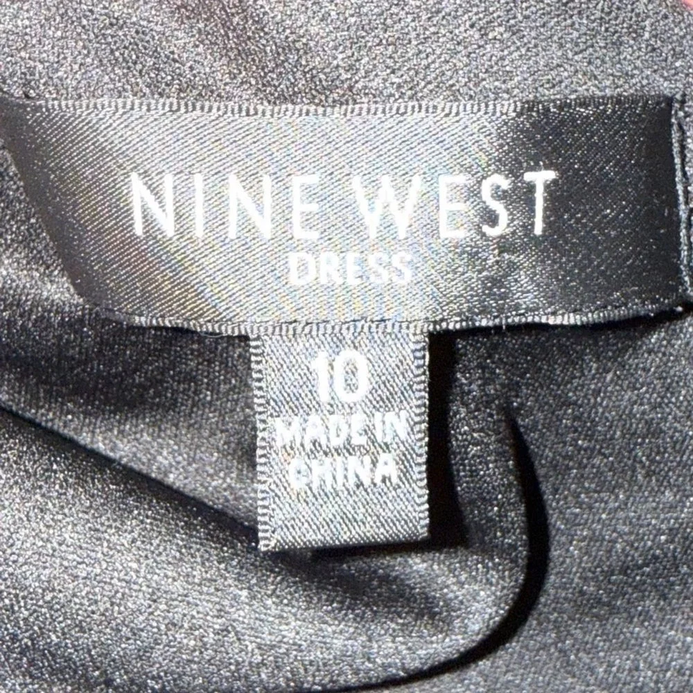 Nine West Women Sheath Dress Black Orange Chevron Pattern Sleeveless Size 10‎